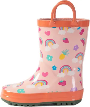 Kids Rain Boots - Toddler Waterproof Rubber Kids Rain Boots for Girls and Boys with Fun Patterns and Easy-On Handles