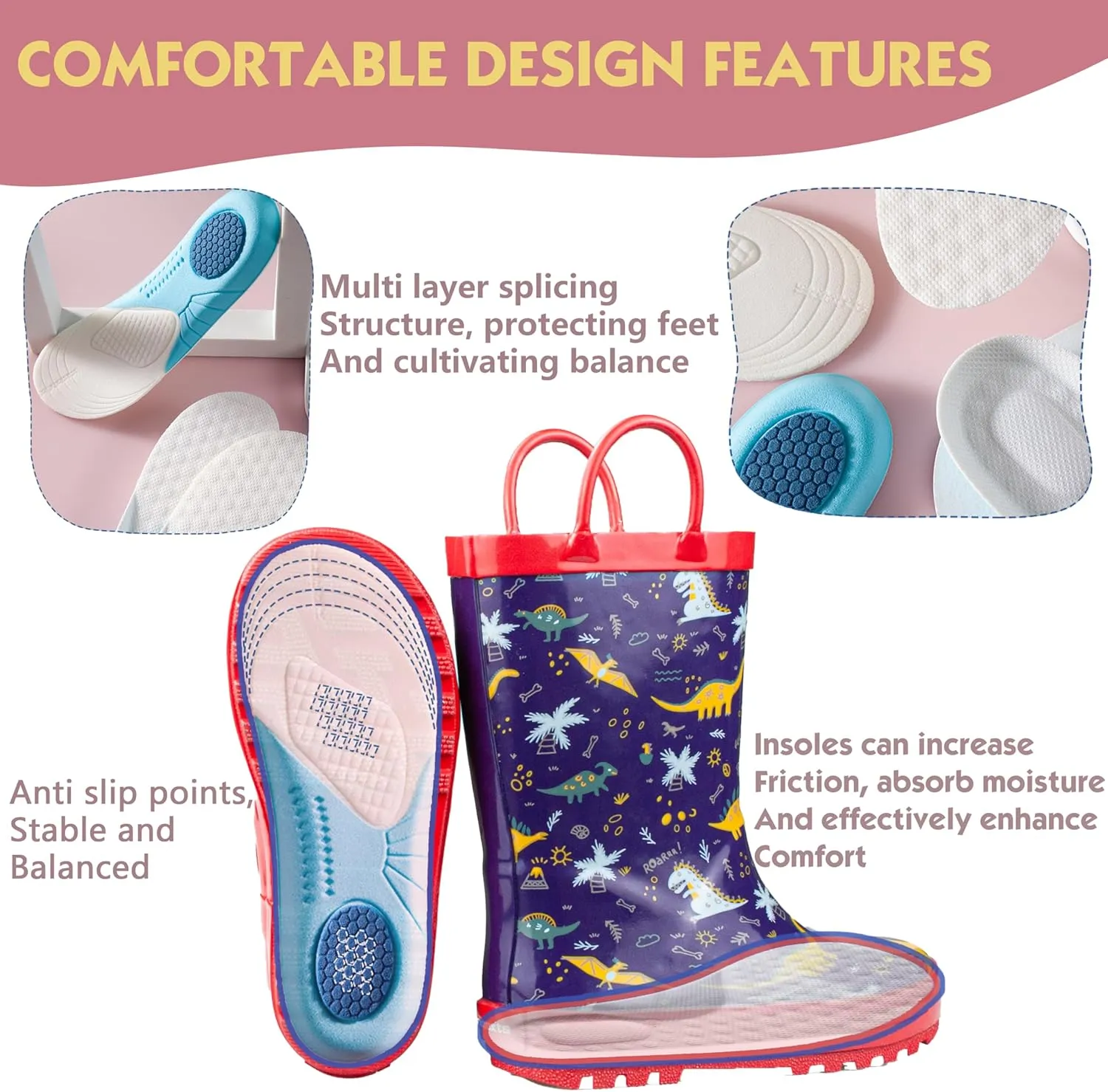 Kids Rain Boots with Cotton Lining, Rubber Construction, Prints for Comfort and Style