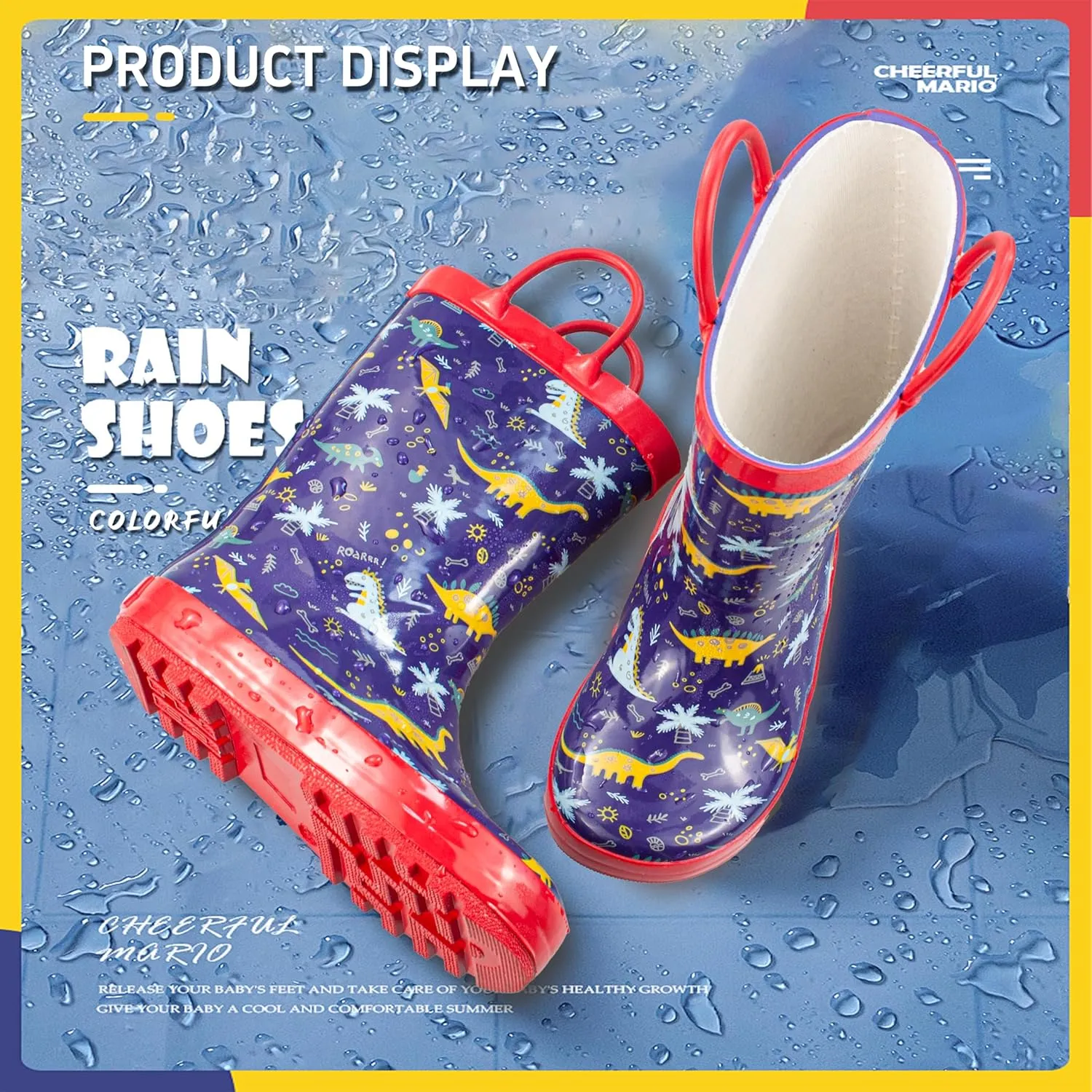 Kids Rain Boots with Cotton Lining, Rubber Construction, Prints for Comfort and Style