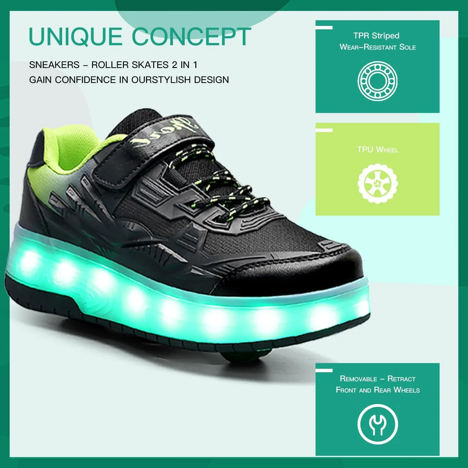 Kids Roller Skates - Roller Skate Shoes - Sneakers 2-in-1 Roller Shoes Suitable for Outdoor Sports Start The Adventure and Freedom Journey and Enjoy The Fun of Childhood