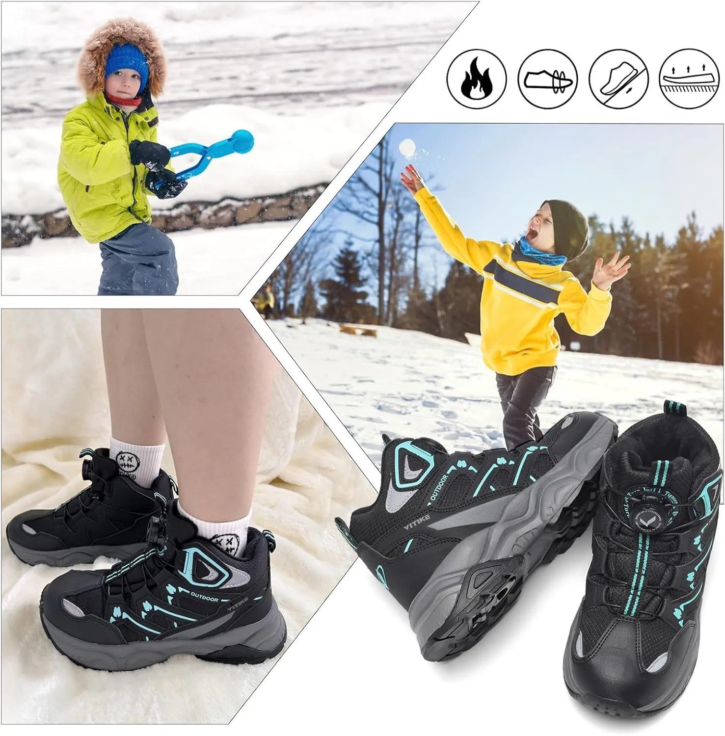 Kids Snow Boots Boys Girls Winter Shoes Warm Waterproof Slip Resistant Outdoor Hiking Walking Boot
