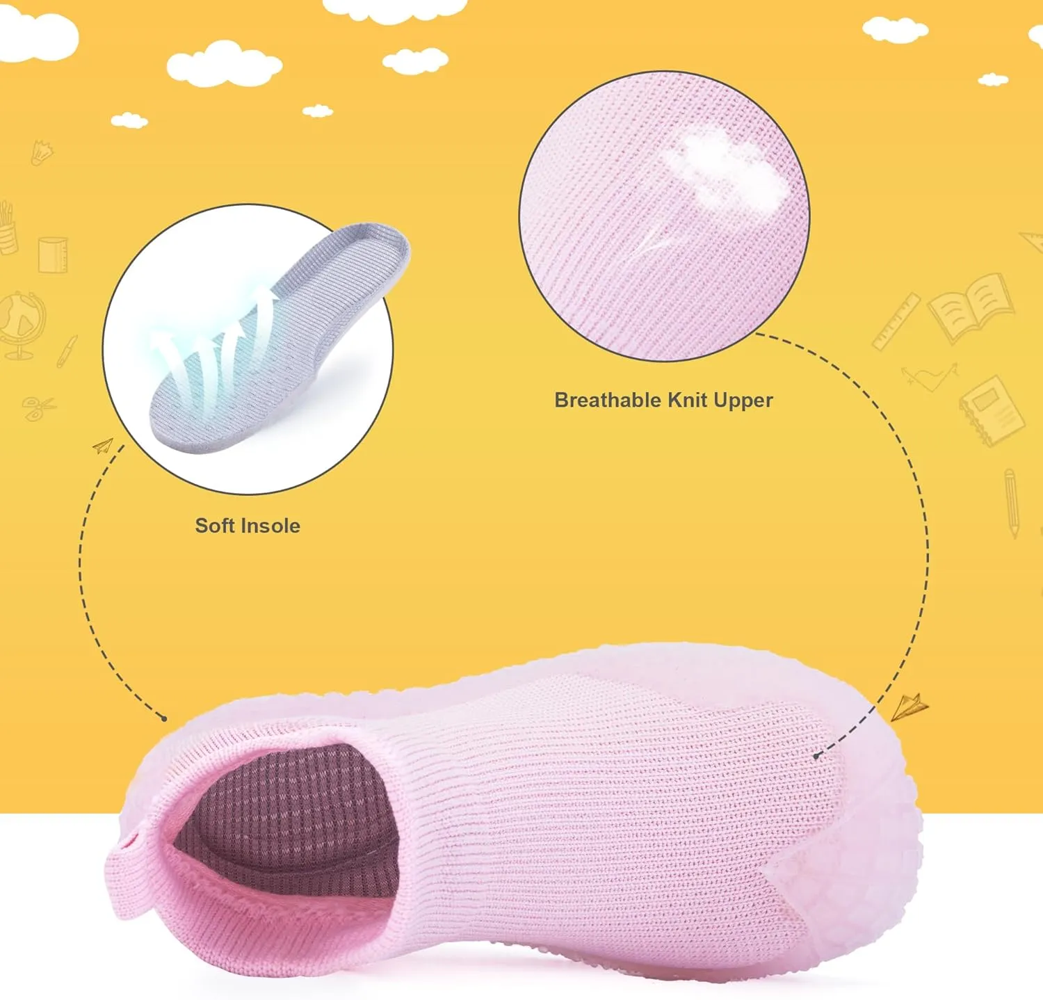 Kids Sock Shoes Non-Skid Sneakers Boys Girls Water Shoes Toddlers Babys Walking Shoes Soft Rubber Sole