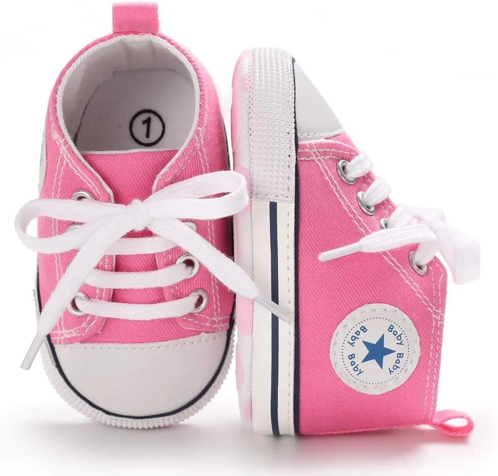 KIDSUN Unisex Baby Boys Girls High Top Sneaker Soft Anti-Slip Sole Newborn Infant First Walkers Canvas Denim Shoes