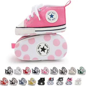KIDSUN Unisex Baby Boys Girls High Top Sneaker Soft Anti-Slip Sole Newborn Infant First Walkers Canvas Denim Shoes