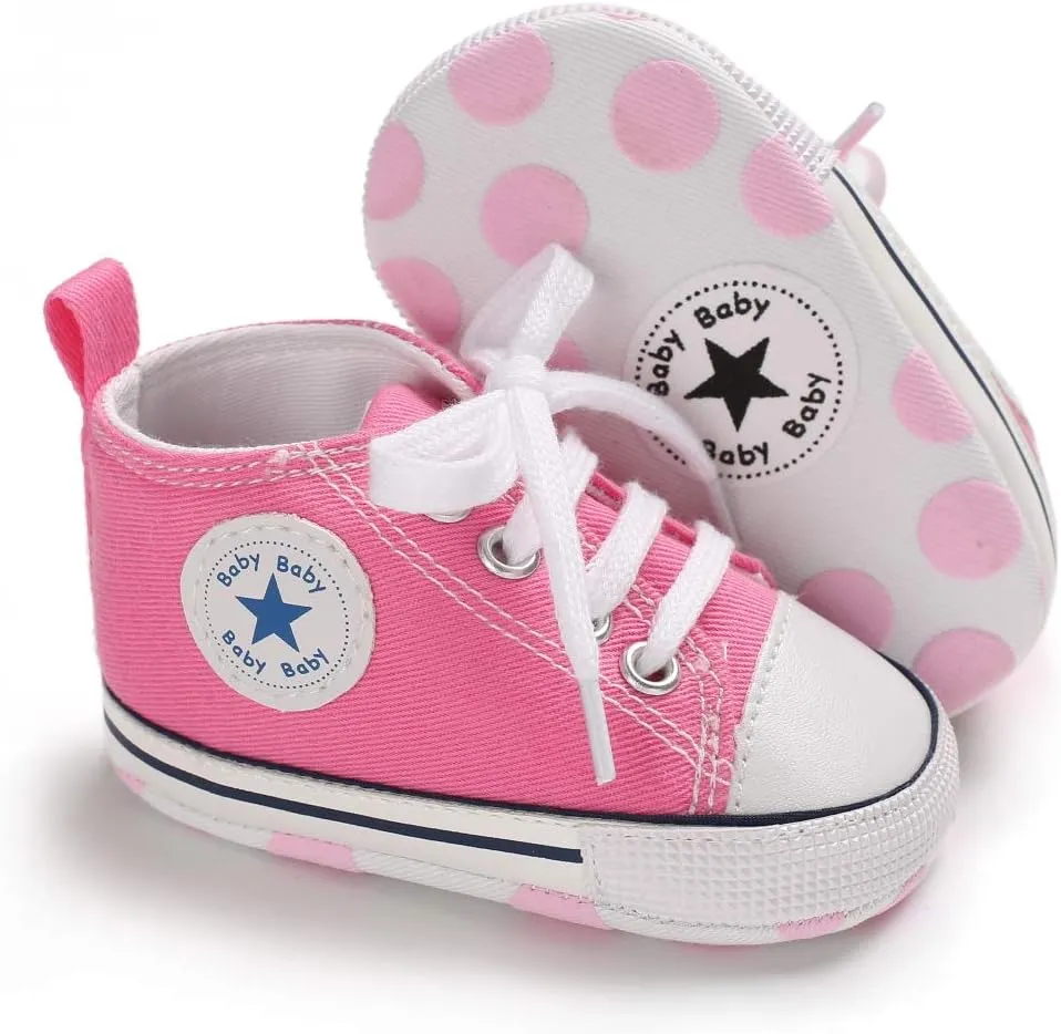 KIDSUN Unisex Baby Boys Girls High Top Sneaker Soft Anti-Slip Sole Newborn Infant First Walkers Canvas Denim Shoes