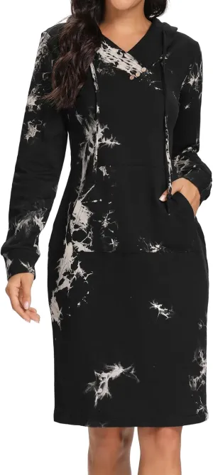 Kimmery Long Sleeve Dress for Women Lightweight Kangaroo Pocket Hoodie Dress Fall Sweatshirts for Women