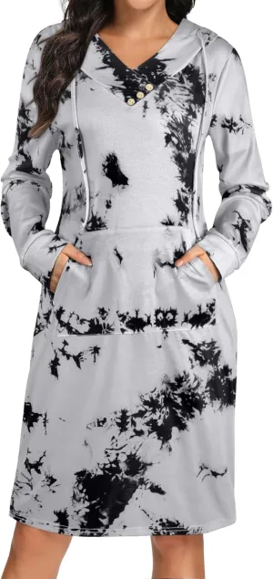 Kimmery Long Sleeve Dress for Women Lightweight Kangaroo Pocket Hoodie Dress Fall Sweatshirts for Women