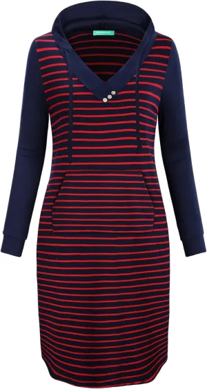 Kimmery Long Sleeve Dress for Women Lightweight Kangaroo Pocket Hoodie Dress Fall Sweatshirts for Women