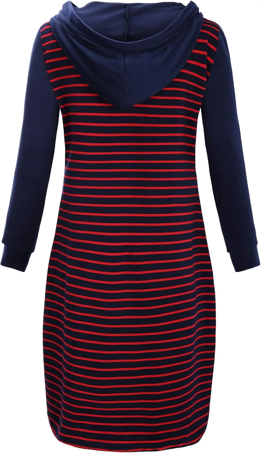Kimmery Long Sleeve Dress for Women Lightweight Kangaroo Pocket Hoodie Dress Fall Sweatshirts for Women