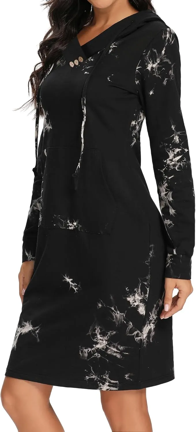 Kimmery Long Sleeve Dress for Women Lightweight Kangaroo Pocket Hoodie Dress Fall Sweatshirts for Women