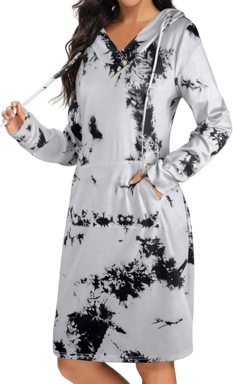 Kimmery Long Sleeve Dress for Women Lightweight Kangaroo Pocket Hoodie Dress Fall Sweatshirts for Women