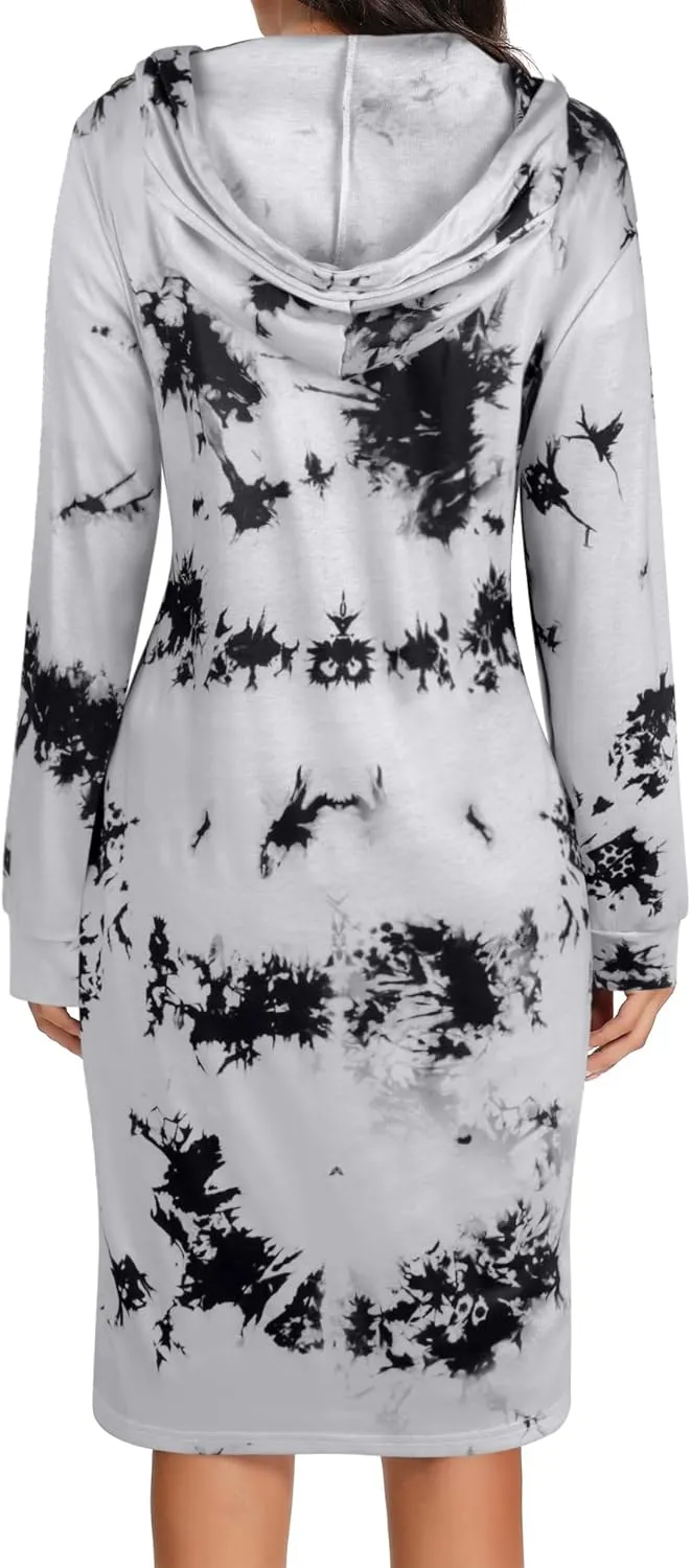 Kimmery Long Sleeve Dress for Women Lightweight Kangaroo Pocket Hoodie Dress Fall Sweatshirts for Women