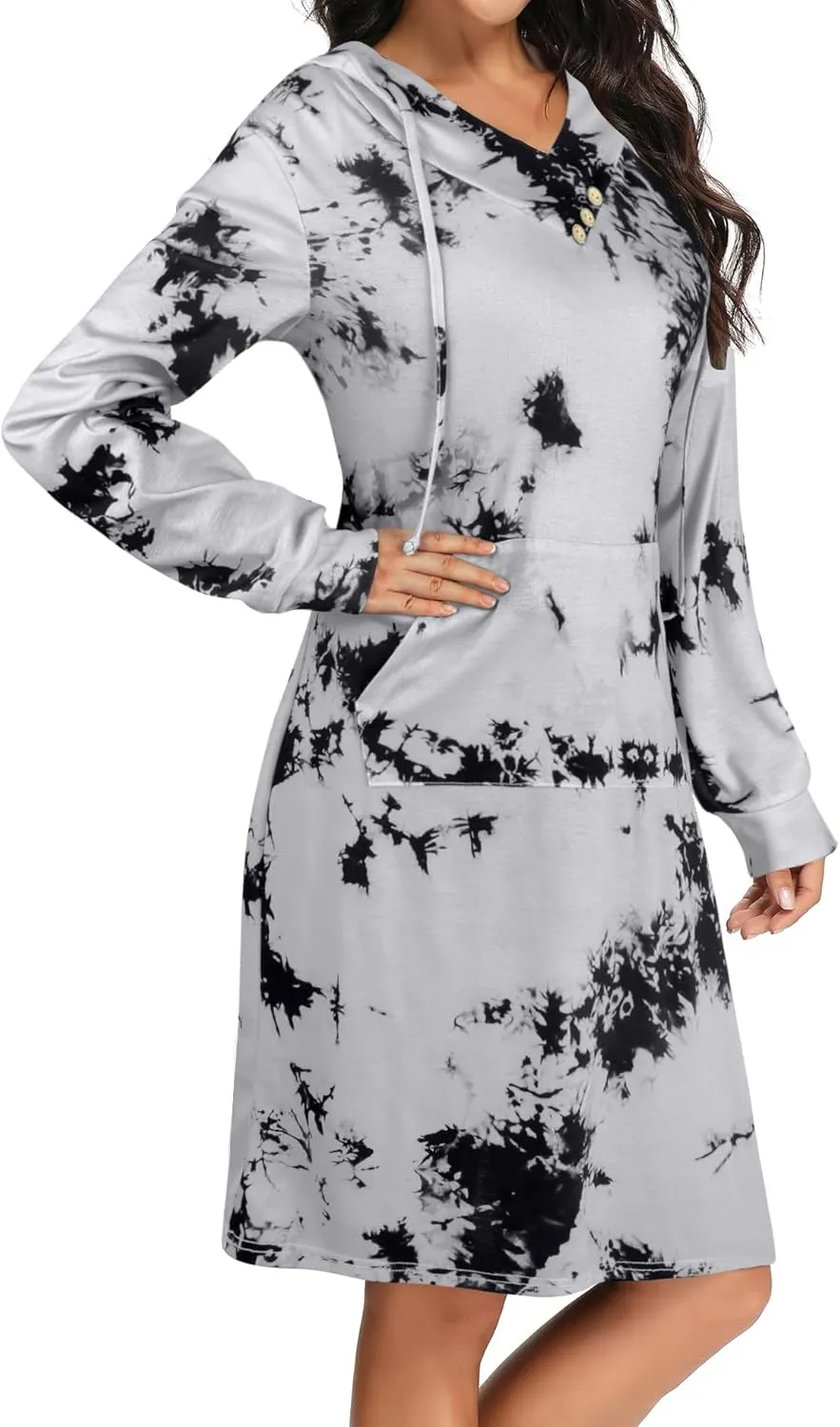 Kimmery Long Sleeve Dress for Women Lightweight Kangaroo Pocket Hoodie Dress Fall Sweatshirts for Women