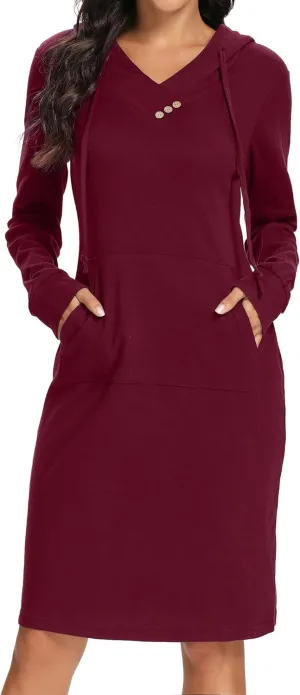 Kimmery Long Sleeve Dress for Women Lightweight Kangaroo Pocket Hoodie Dress Fall Sweatshirts for Women