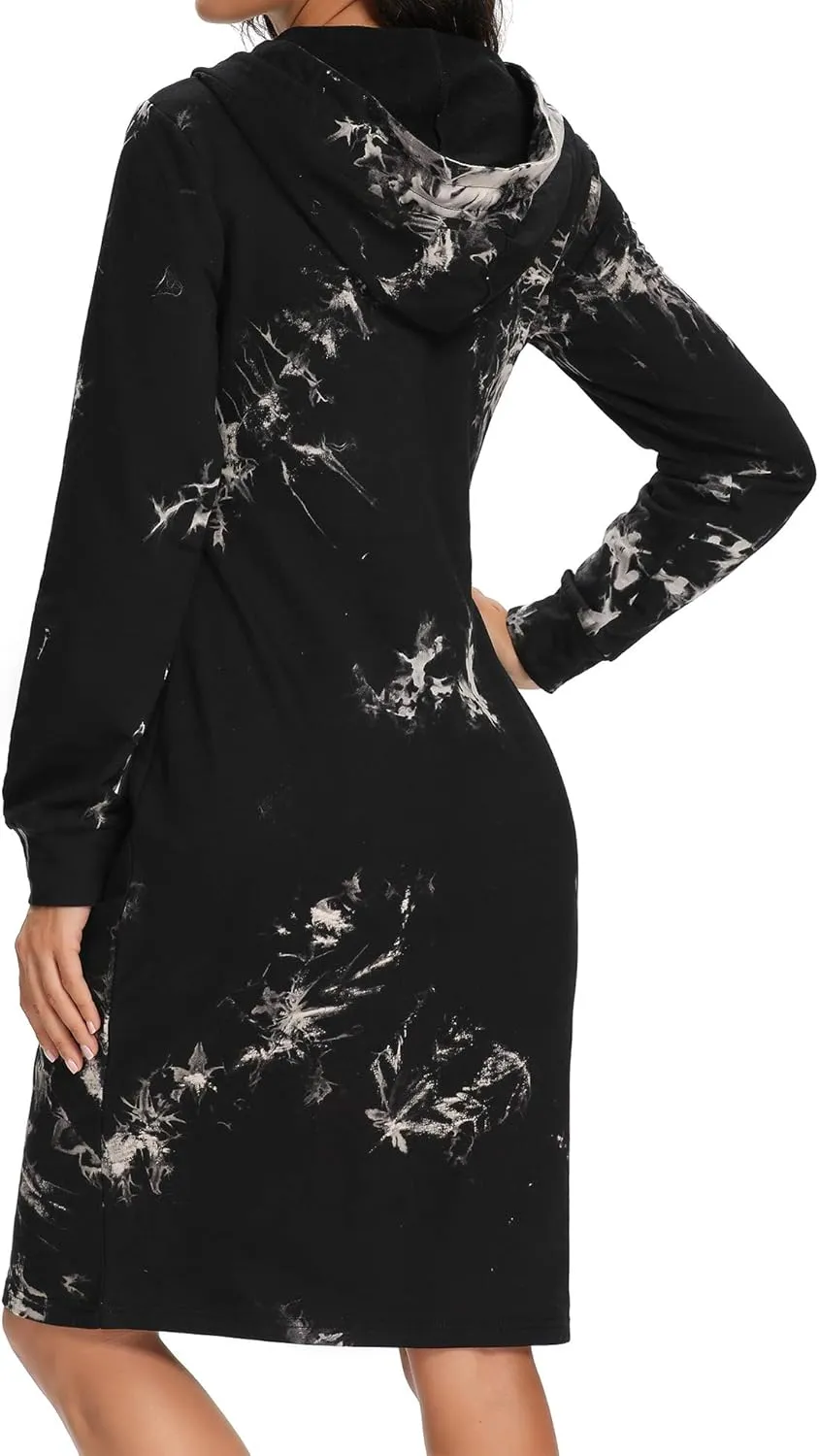 Kimmery Long Sleeve Dress for Women Lightweight Kangaroo Pocket Hoodie Dress Fall Sweatshirts for Women