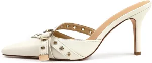 Kitten Heels for Women Pointed Toe Heels Studded Slip On Bow Heels Mules Faux Suede Sandals Kitten Heel Pumps