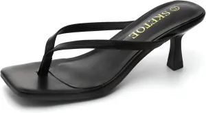 Kitten Heels for Women Square Toe Sandals Flip Flop Heels Thong Sandals Comfortable Summer 2 Inch Heels Sandals