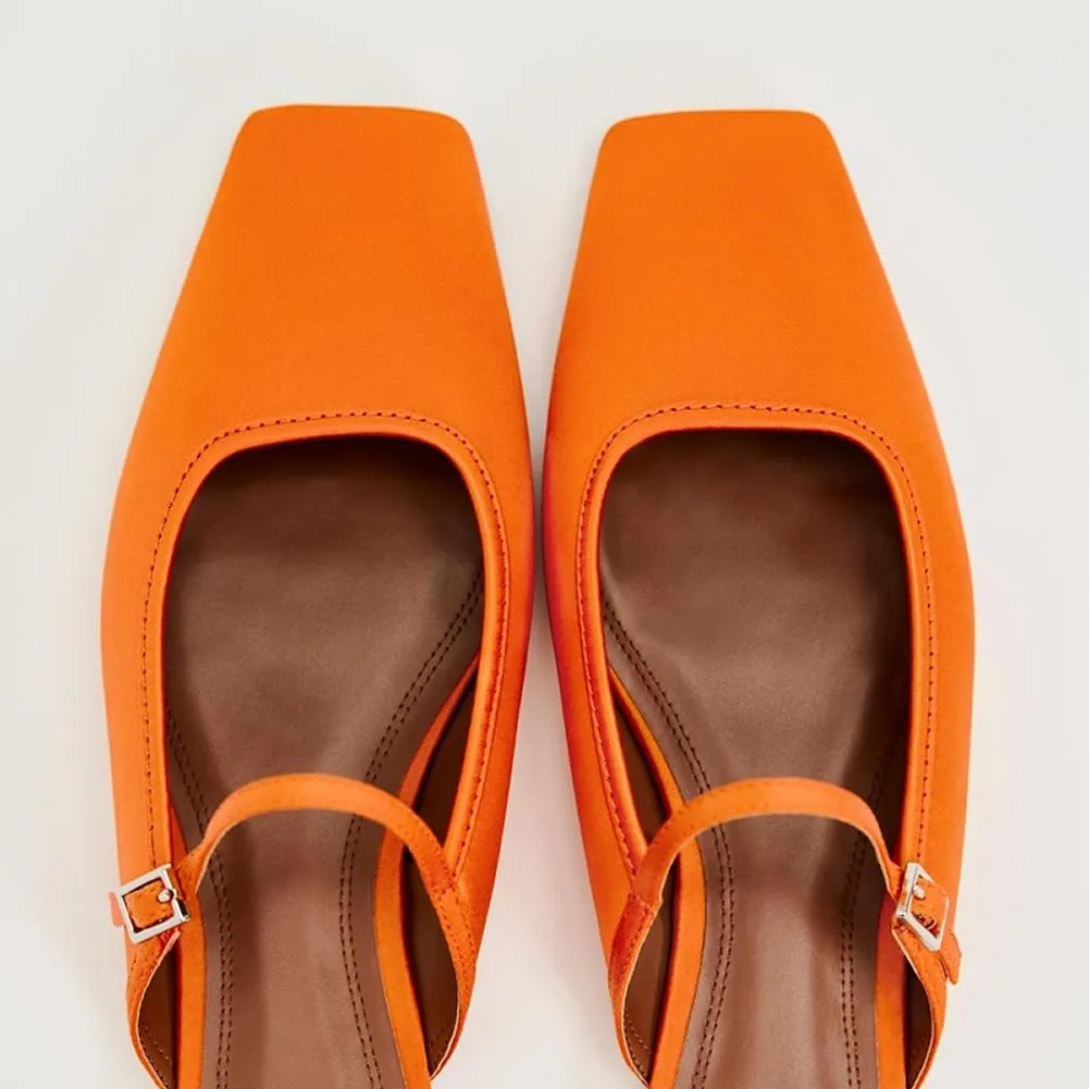 Kluolandi Flat Mules for Women Square Toe Mule Ballet Flats with Strap Comfortable Closed Toe Slides Shoes