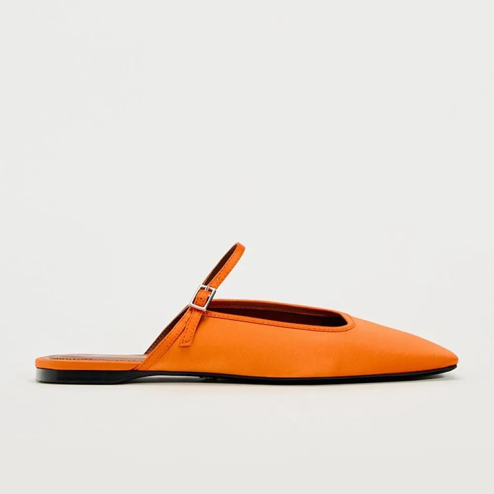 Kluolandi Flat Mules for Women Square Toe Mule Ballet Flats with Strap Comfortable Closed Toe Slides Shoes