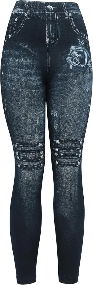 KMystic Women's Denim Print Fake Jeans Leggings
