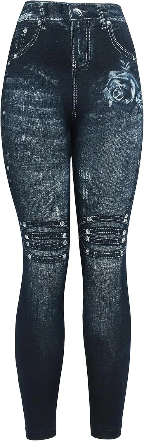 KMystic Women's Denim Print Fake Jeans Leggings