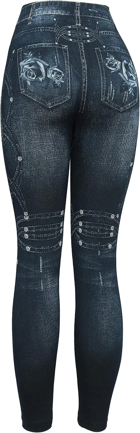 KMystic Women's Denim Print Fake Jeans Leggings