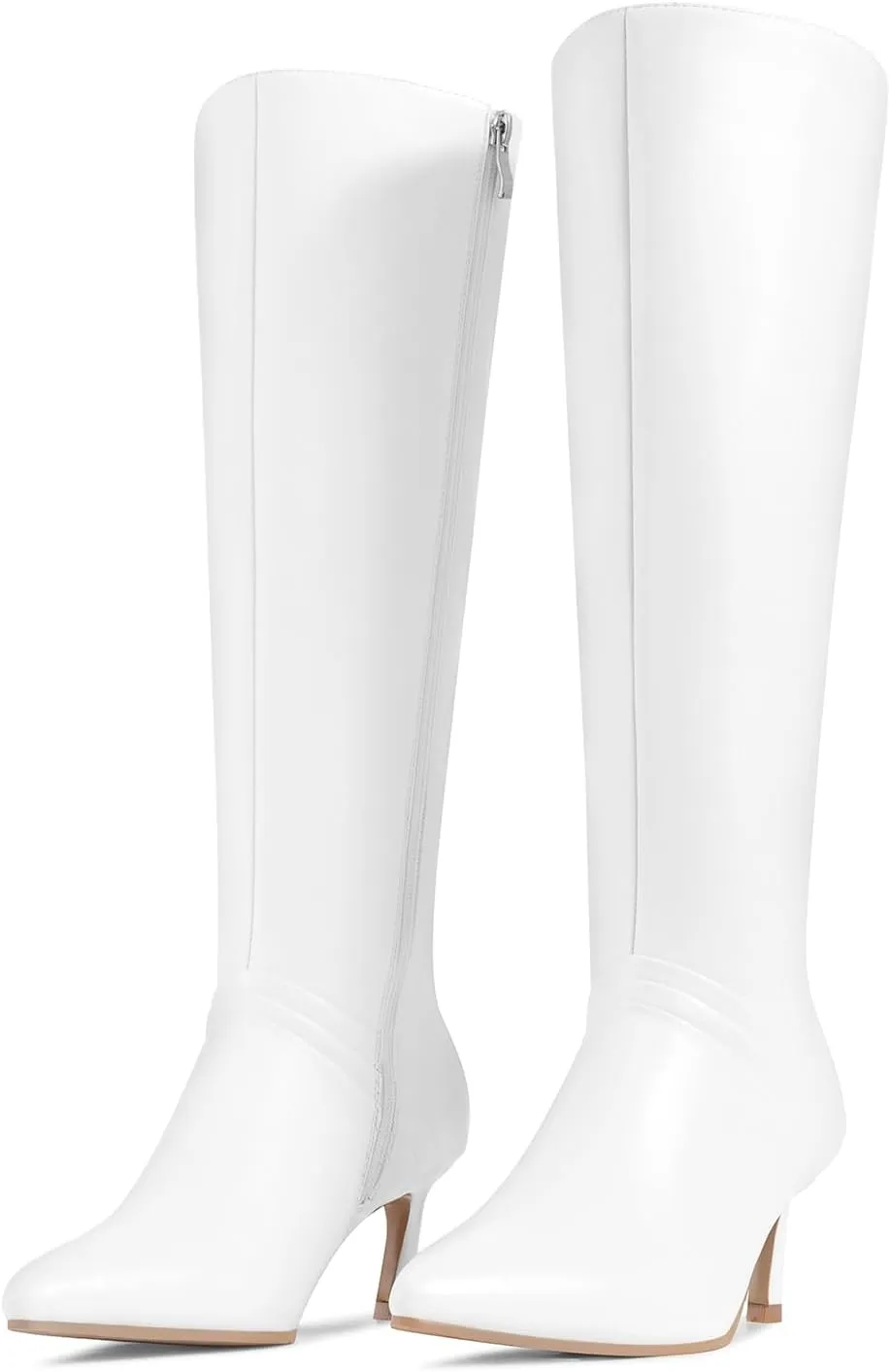 Knee High Boots for Women with Kitten Heel Pointed Toe Side Zipper Design