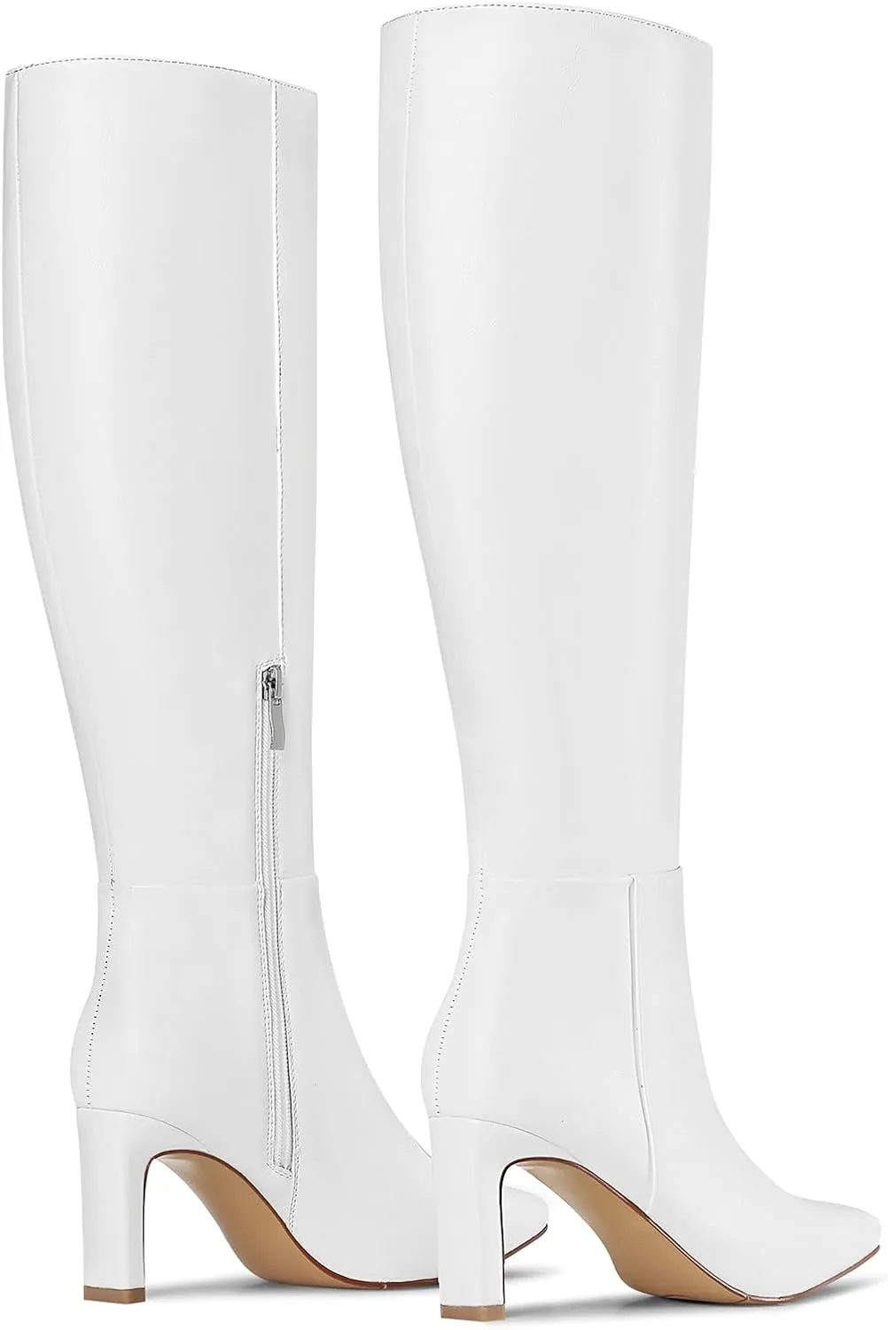 Knee High Boots with Block Heel Pointed Square Toe Side Zipper Tall Boots
