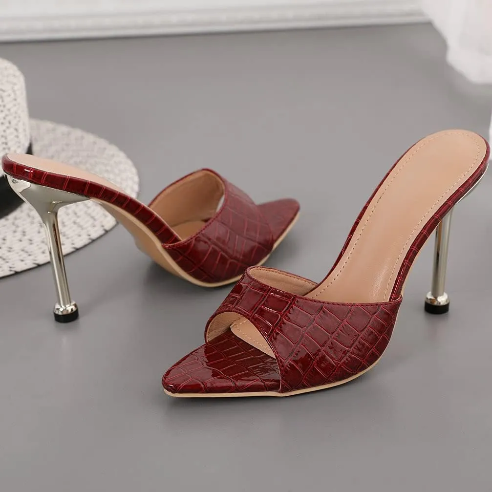 KOKOMOMO Womens Pointed Open Toe Stiletto Mules Slip On High Heel Slides Sandals