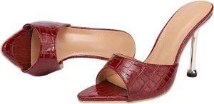 KOKOMOMO Womens Pointed Open Toe Stiletto Mules Slip On High Heel Slides Sandals