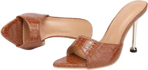 KOKOMOMO Womens Pointed Open Toe Stiletto Mules Slip On High Heel Slides Sandals