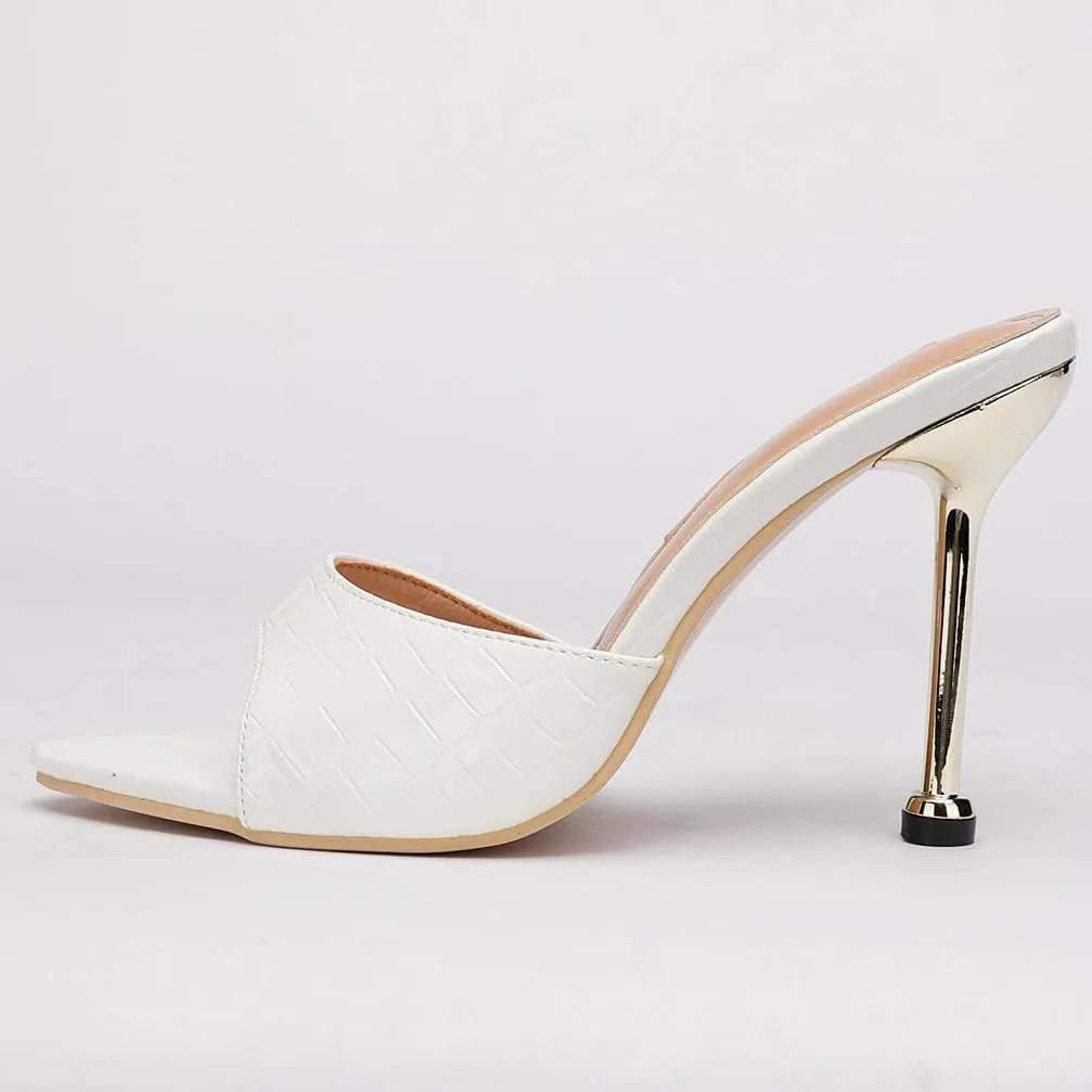 KOKOMOMO Womens Pointed Open Toe Stiletto Mules Slip On High Heel Slides Sandals