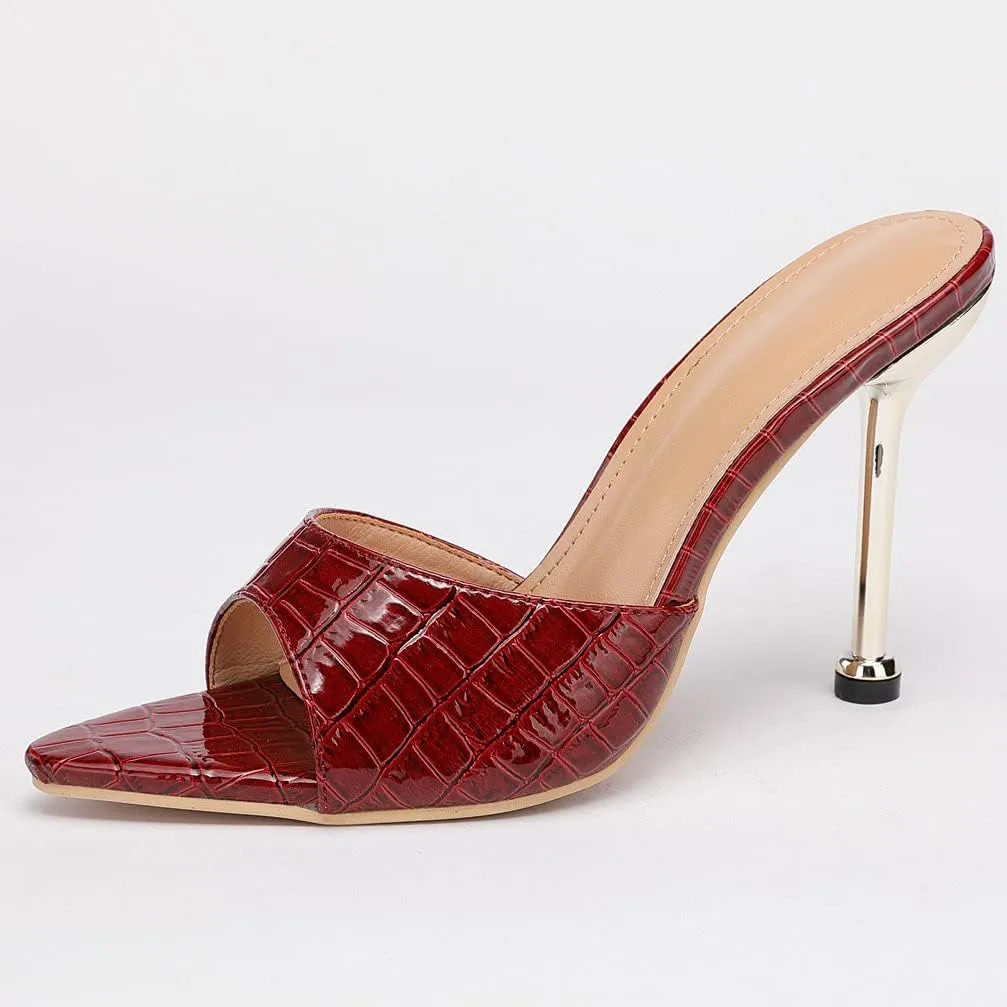 KOKOMOMO Womens Pointed Open Toe Stiletto Mules Slip On High Heel Slides Sandals