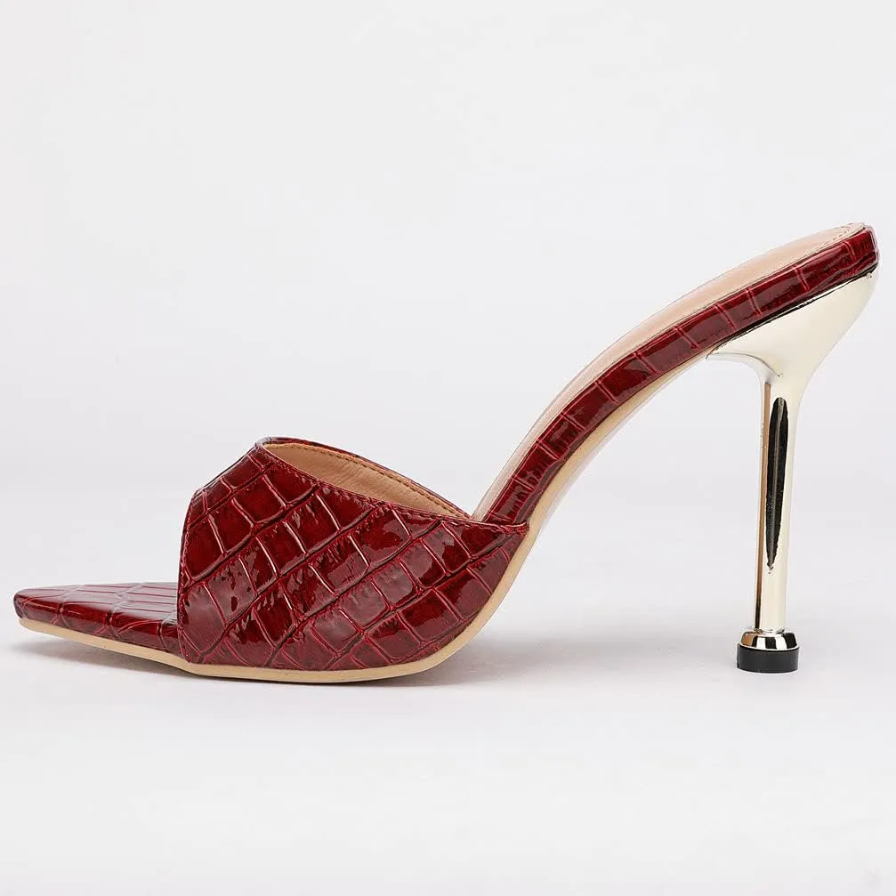 KOKOMOMO Womens Pointed Open Toe Stiletto Mules Slip On High Heel Slides Sandals