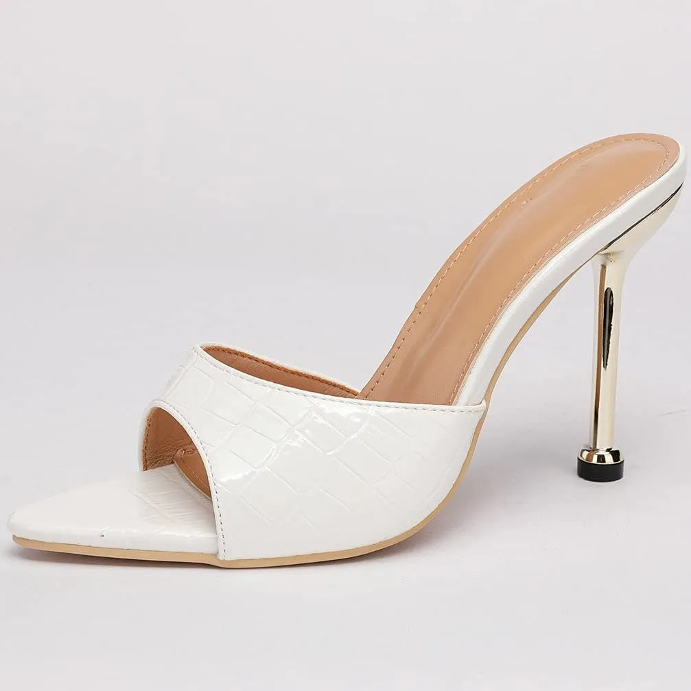 KOKOMOMO Womens Pointed Open Toe Stiletto Mules Slip On High Heel Slides Sandals