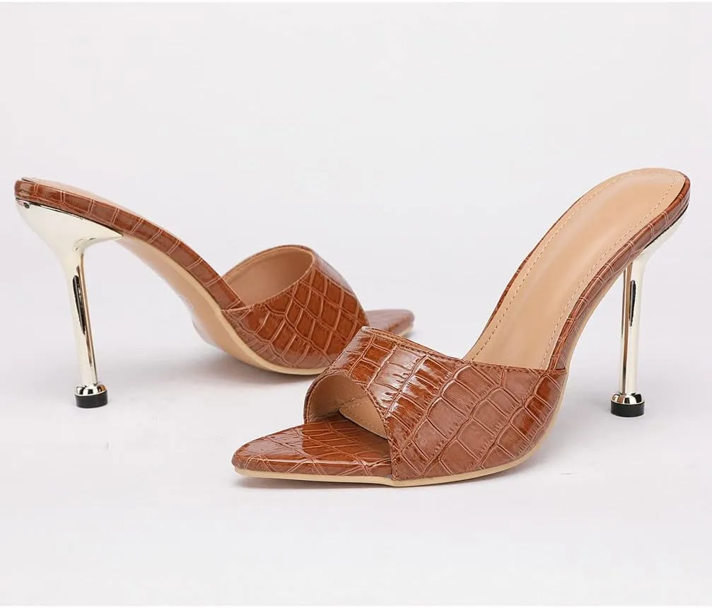 KOKOMOMO Womens Pointed Open Toe Stiletto Mules Slip On High Heel Slides Sandals