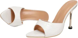 KOKOMOMO Womens Pointed Open Toe Stiletto Mules Slip On High Heel Slides Sandals