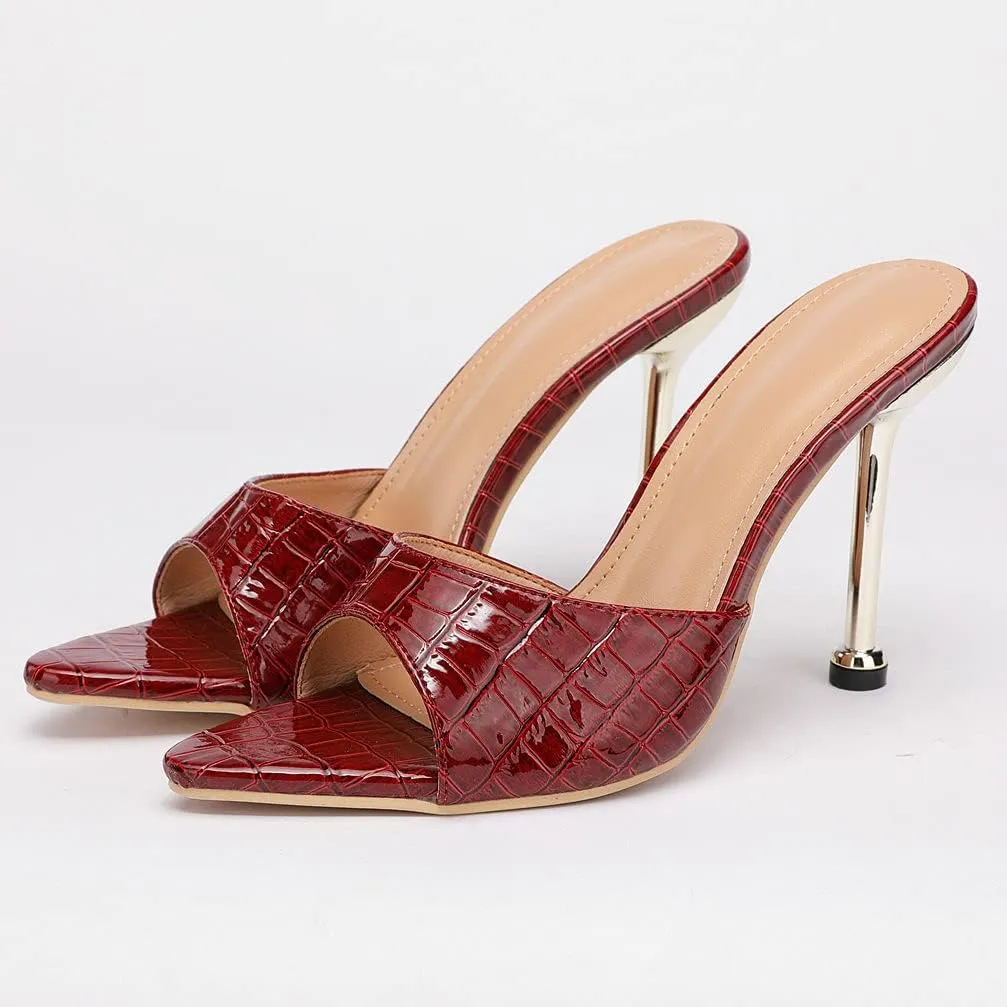 KOKOMOMO Womens Pointed Open Toe Stiletto Mules Slip On High Heel Slides Sandals