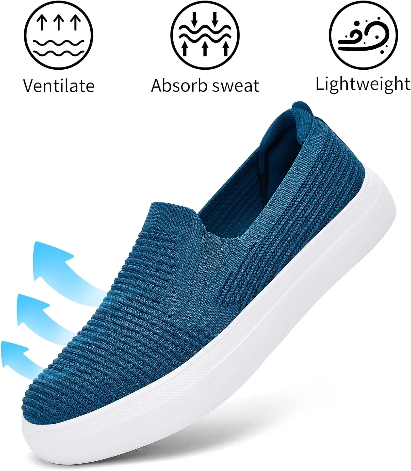 konhill Loafers for Women Slip on Walking Shoes Knit Breathable Tennis Work Comfortable Casual Fashion Sneakers
