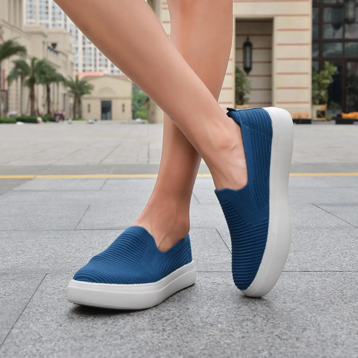 konhill Loafers for Women Slip on Walking Shoes Knit Breathable Tennis Work Comfortable Casual Fashion Sneakers