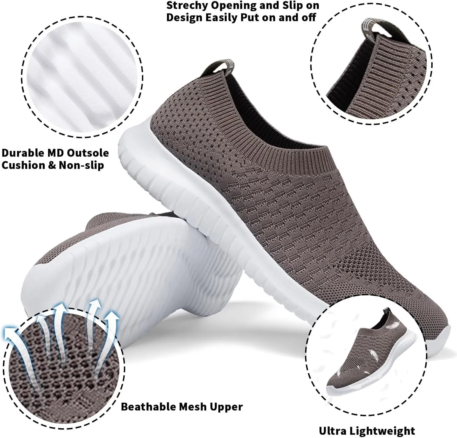 konhill Women's Walking Tennis Shoes - Lightweight Athletic Casual Gym Slip on Sneakers
