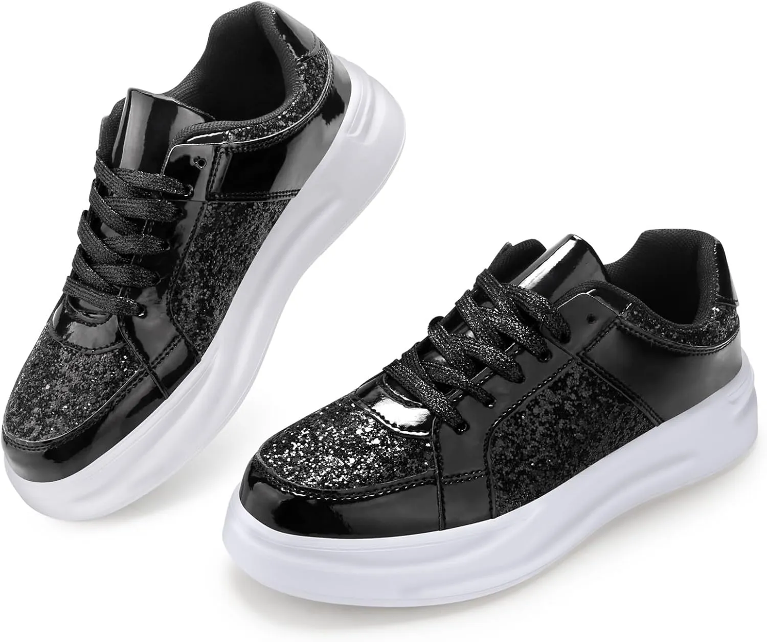KUNWFNIX Women's Glitter Tennis Sneakers Dressy Sparkly Shiny Sequin Shoes Platform Lace up Casual Walking Bling Glitter Fashion Sneaker