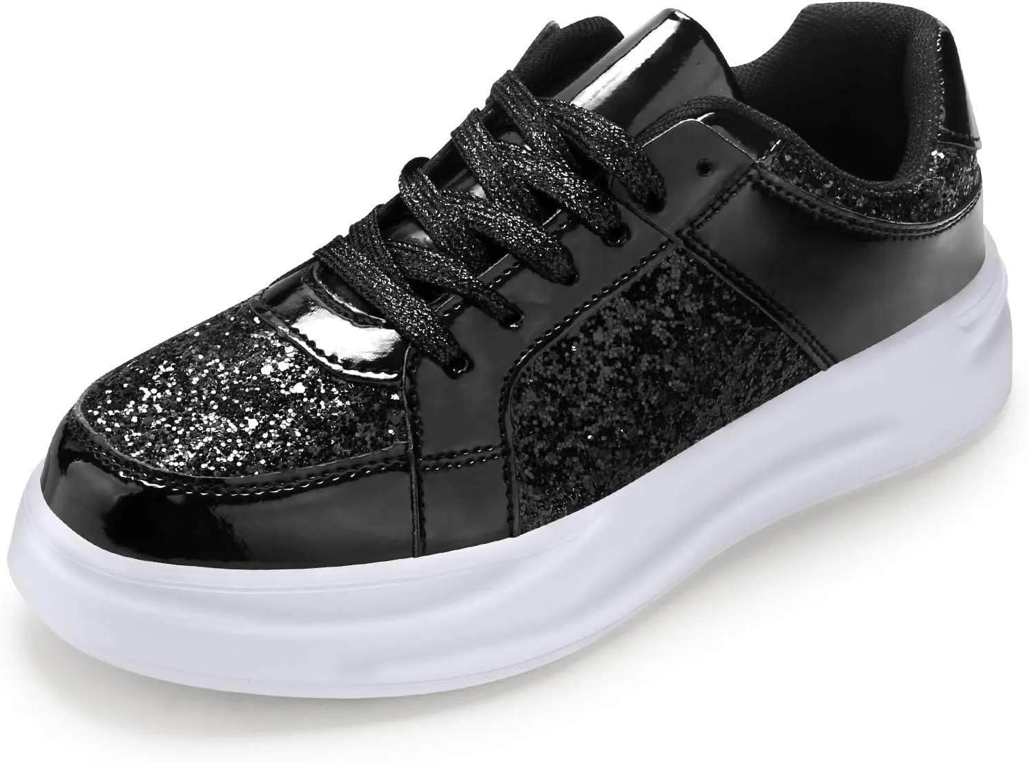 KUNWFNIX Women's Glitter Tennis Sneakers Dressy Sparkly Shiny Sequin Shoes Platform Lace up Casual Walking Bling Glitter Fashion Sneaker