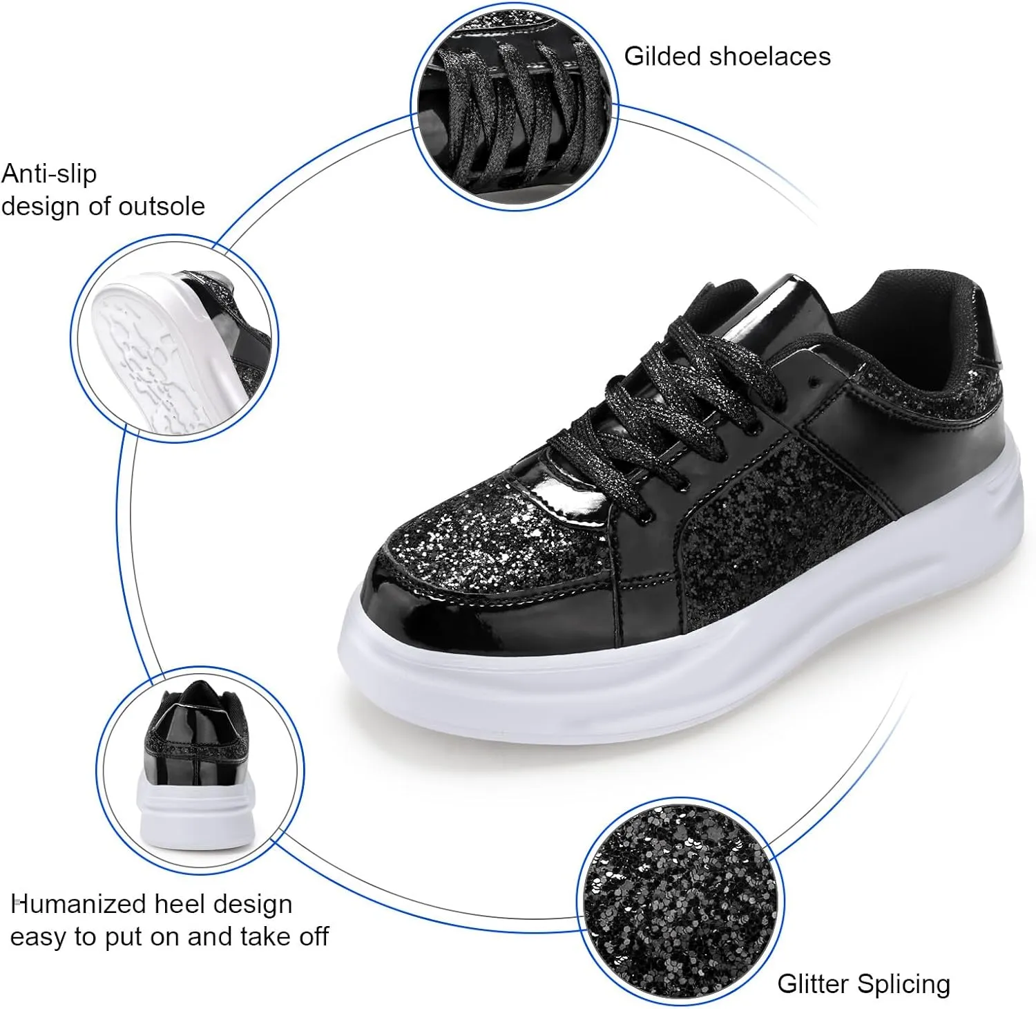 KUNWFNIX Women's Glitter Tennis Sneakers Dressy Sparkly Shiny Sequin Shoes Platform Lace up Casual Walking Bling Glitter Fashion Sneaker