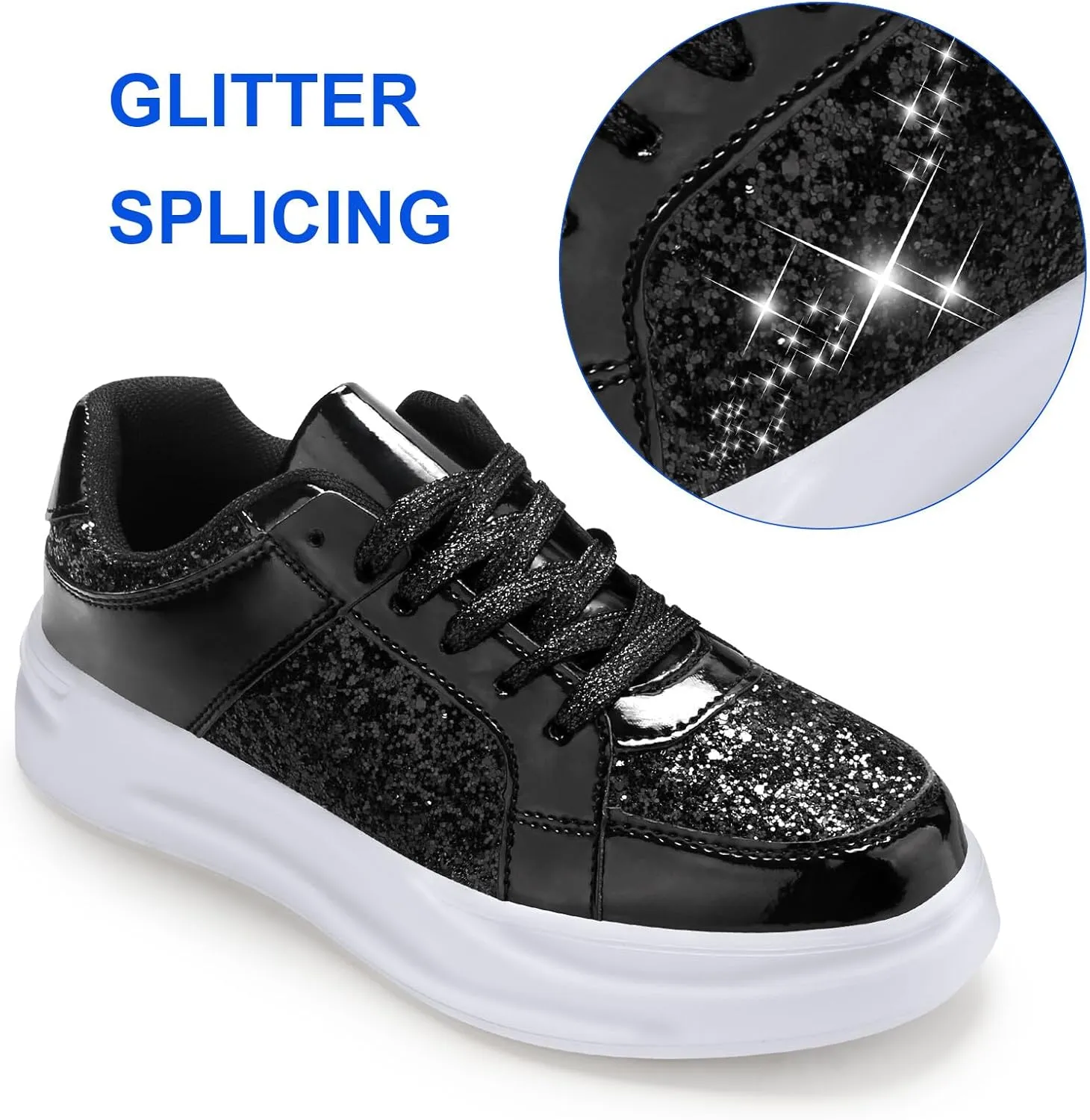 KUNWFNIX Women's Glitter Tennis Sneakers Dressy Sparkly Shiny Sequin Shoes Platform Lace up Casual Walking Bling Glitter Fashion Sneaker