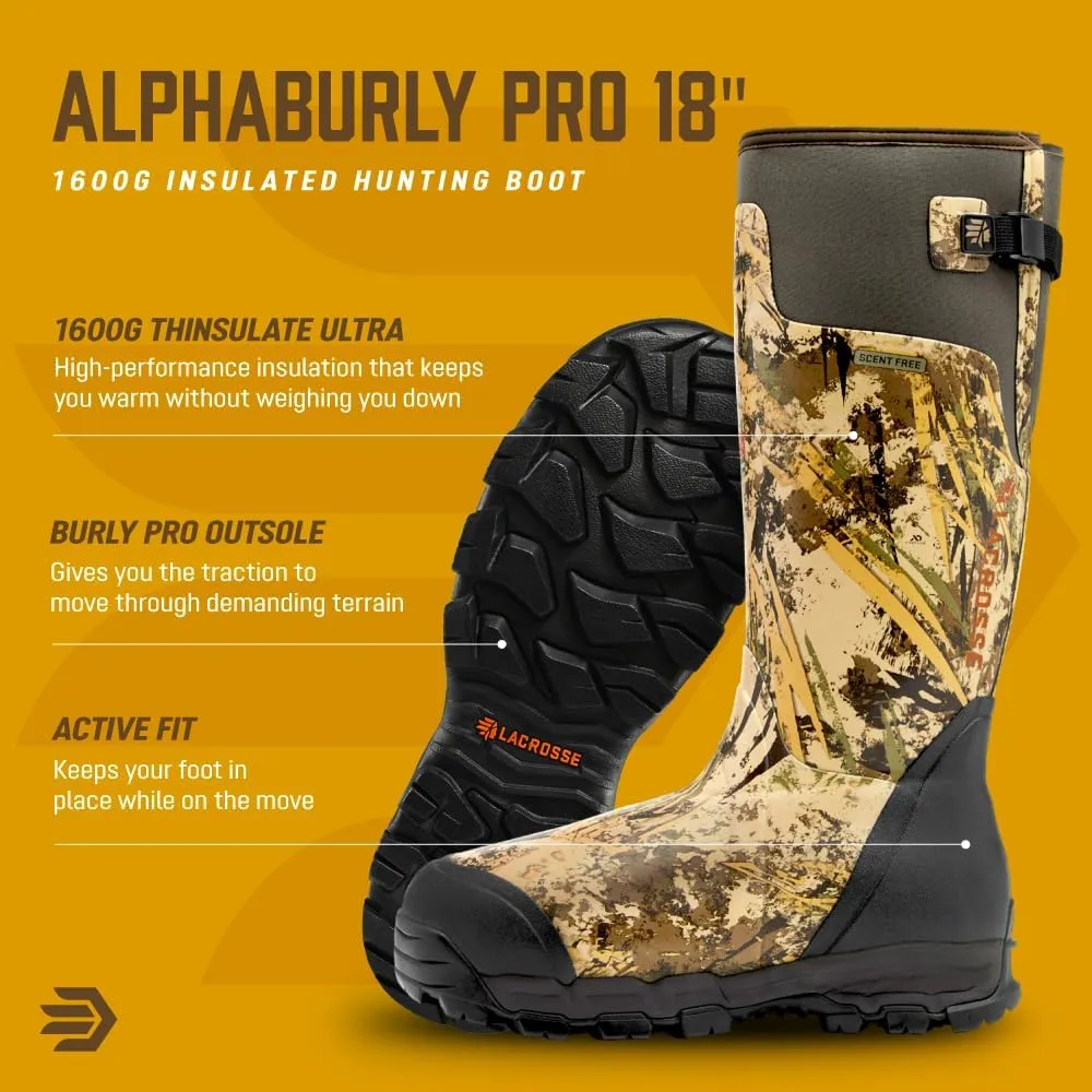 LaCrosse Alphaburly Pro 18" Insulated Hunting Boots for Men Featuring Waterproof Rubber, 1600G Thinsulate, and EVA Footbed, First Lite Cipher