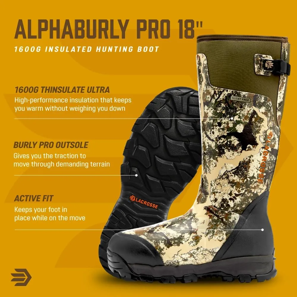 LaCrosse Alphaburly Pro 18" Insulated Hunting Boots for Men Featuring Waterproof Rubber, 1600G Thinsulate, and EVA Footbed, First Lite Cipher