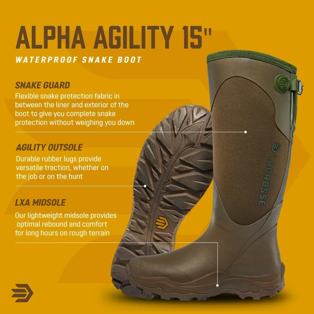 LaCrosse Women's Alpha Agility 15" Waterproof Hunting Snake Boot Brown/Green