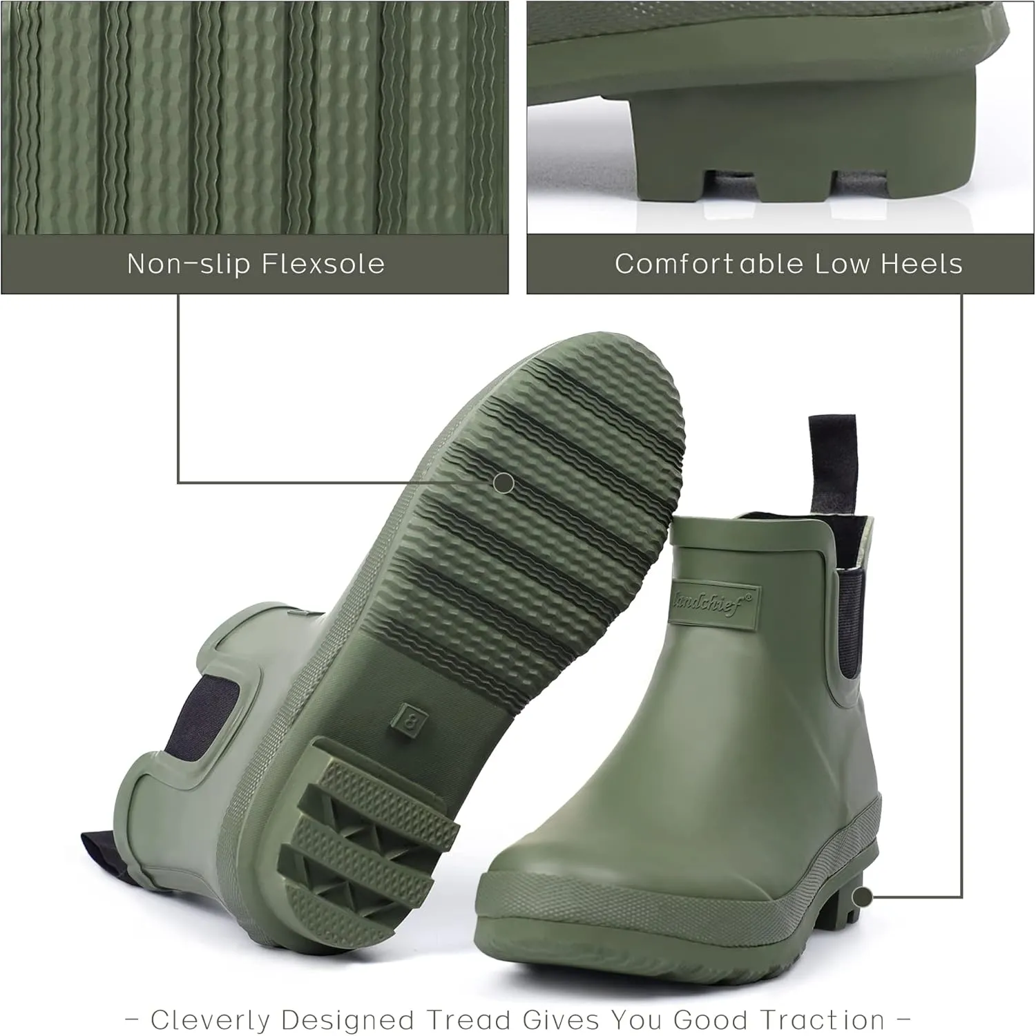 landchief Rain Boots for Women, Waterproof Ladies Tall Knee High Rubber boots,Comfort Garden Boots Anti-Slip Mid Heel Women Rain Shoes Outdoor