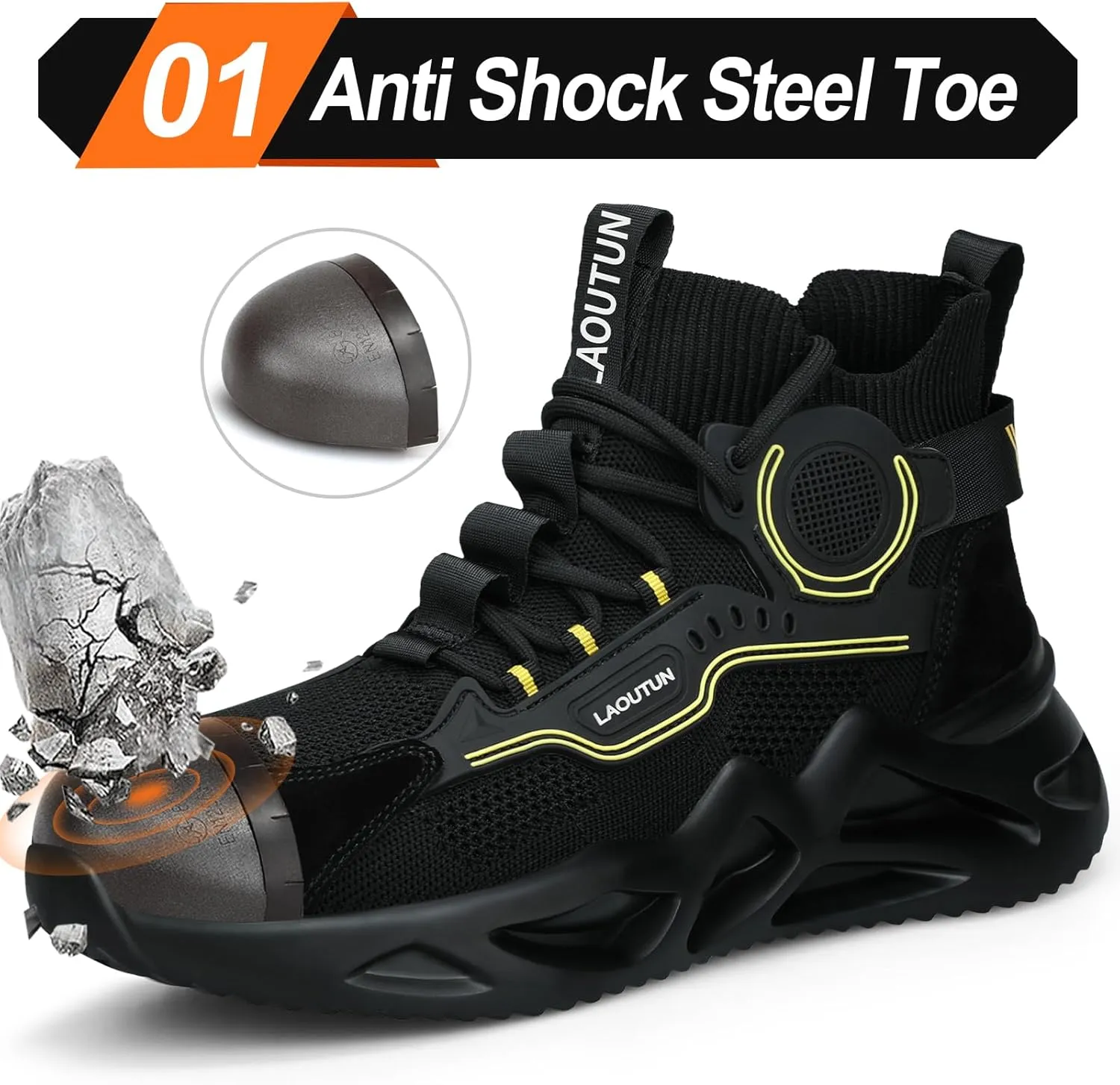 LAoutun Steel Toe Shoes for Men Women Work Shoes Safety Sneakers Shoes Comfortable Lightweight Puncture Proof Slip on Indestructible Work Shoes